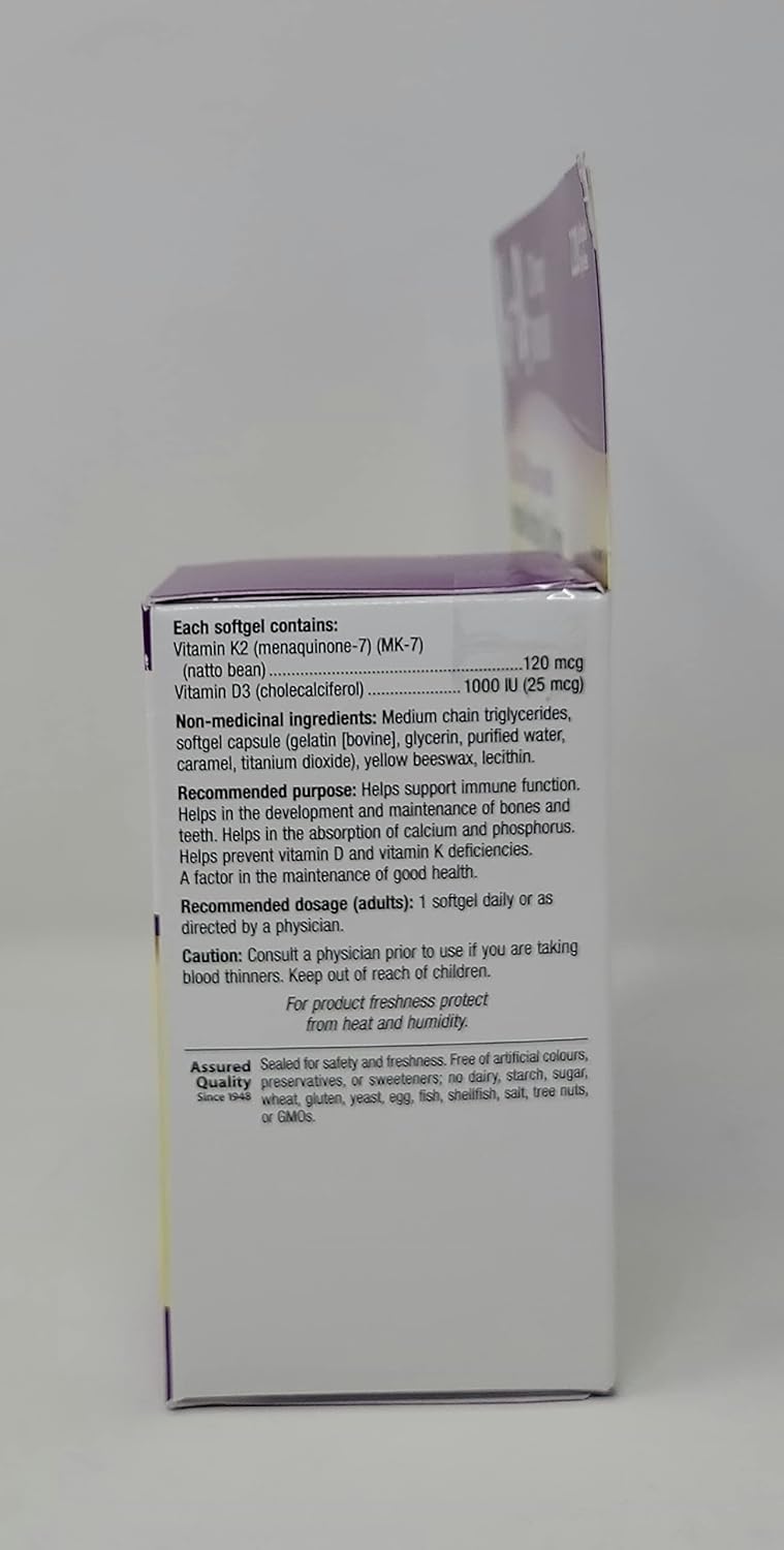 Webber Naturals K2 + D3 120 mcg/1000 IU Softgels for Healthy Immune Support - 220 Count