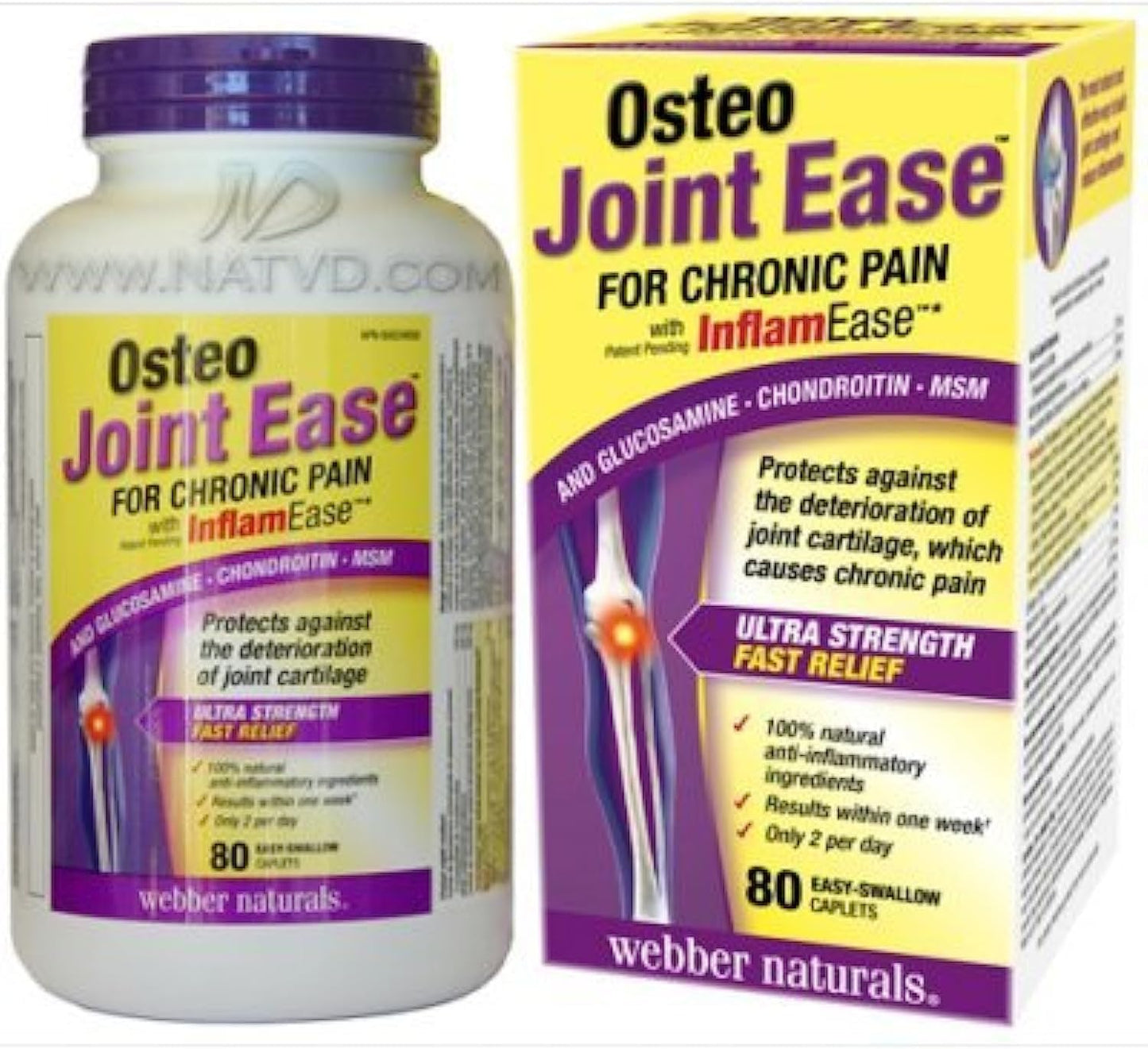 Webber Naturals Osteo Joint Ease™ with InflamEase™, Glucosamine Chondroitin MSM Caplets, 80 Easy-Swallow Tablets