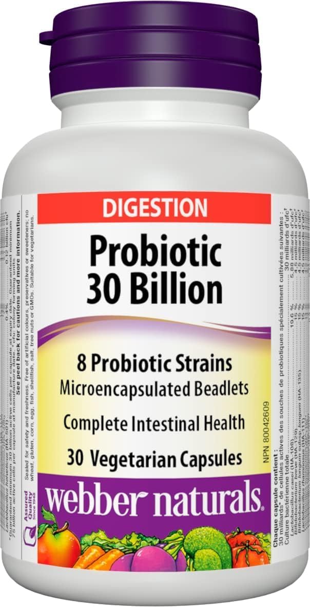 Webber Naturals Probiotic Capsules with 30 Billion CFU and 8 Strains - 30 Count