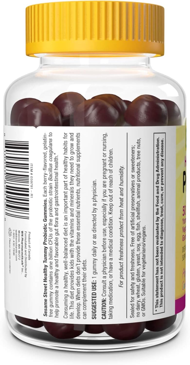 Webber Naturals Sesame Street Probiotic Gummies for Healthy Tummy, 1 Billion Active Cells, Mixed Berry Flavor, 50 Count, Vegan-Friendly
