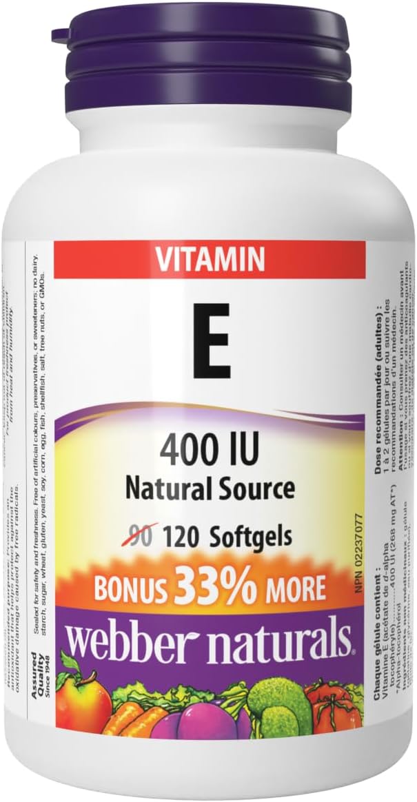 Webber Naturals Vitamin E Softgels - 400 IU, 120 Count - Natural Source - BoostGo Australia