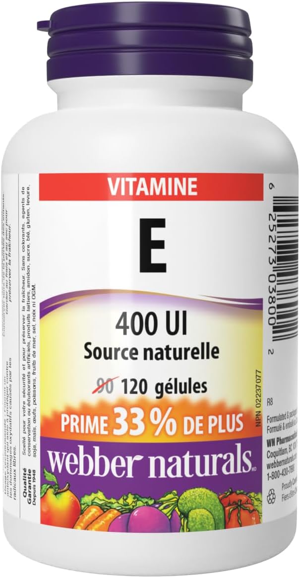 Webber Naturals Vitamin E Softgels - 400 IU, 120 Count - Natural Source - BoostGo Australia