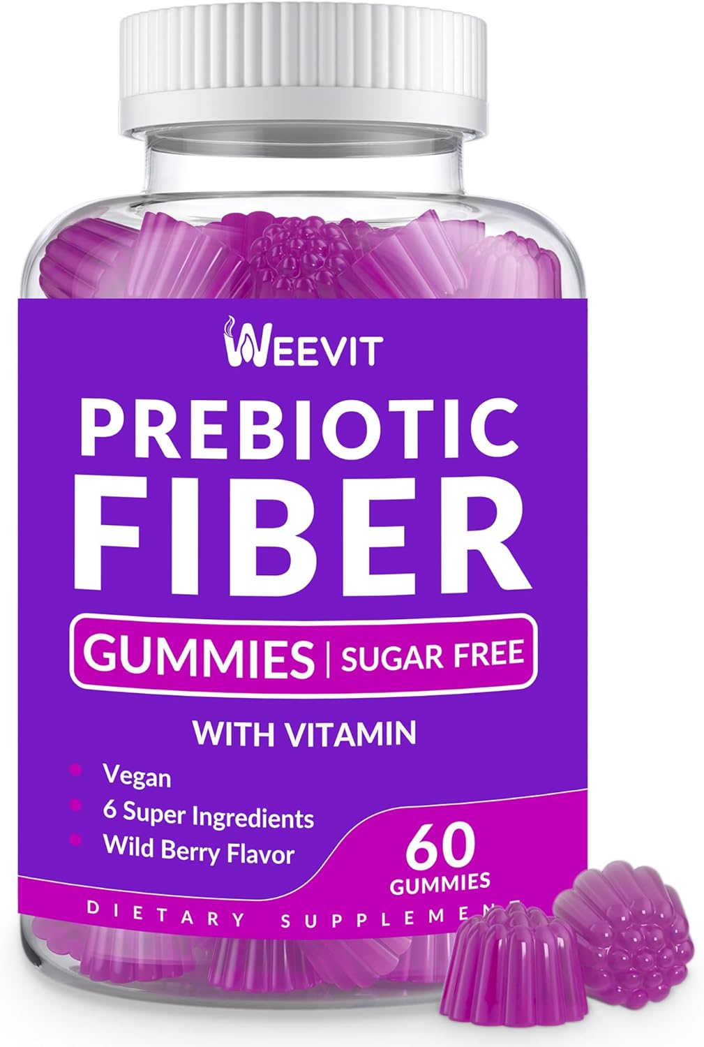 WEEVIT Sugar Free Fiber Gummies with Prebiotic Digestive Blend - 8g Fiber Supplement for Metabolism & Gut Health