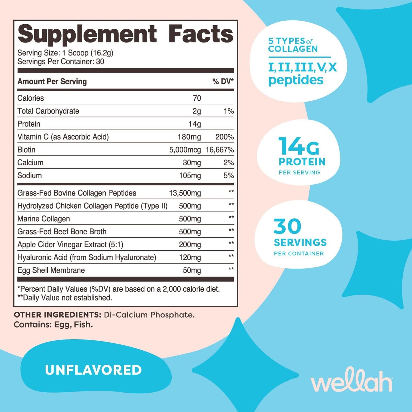 Wellah Afterglow Multi Collagen Protein + Beauty - Hair, Skin, Nail & Joint Support (30 Servings, Unflavored) - Non-GMO, Gluten Free