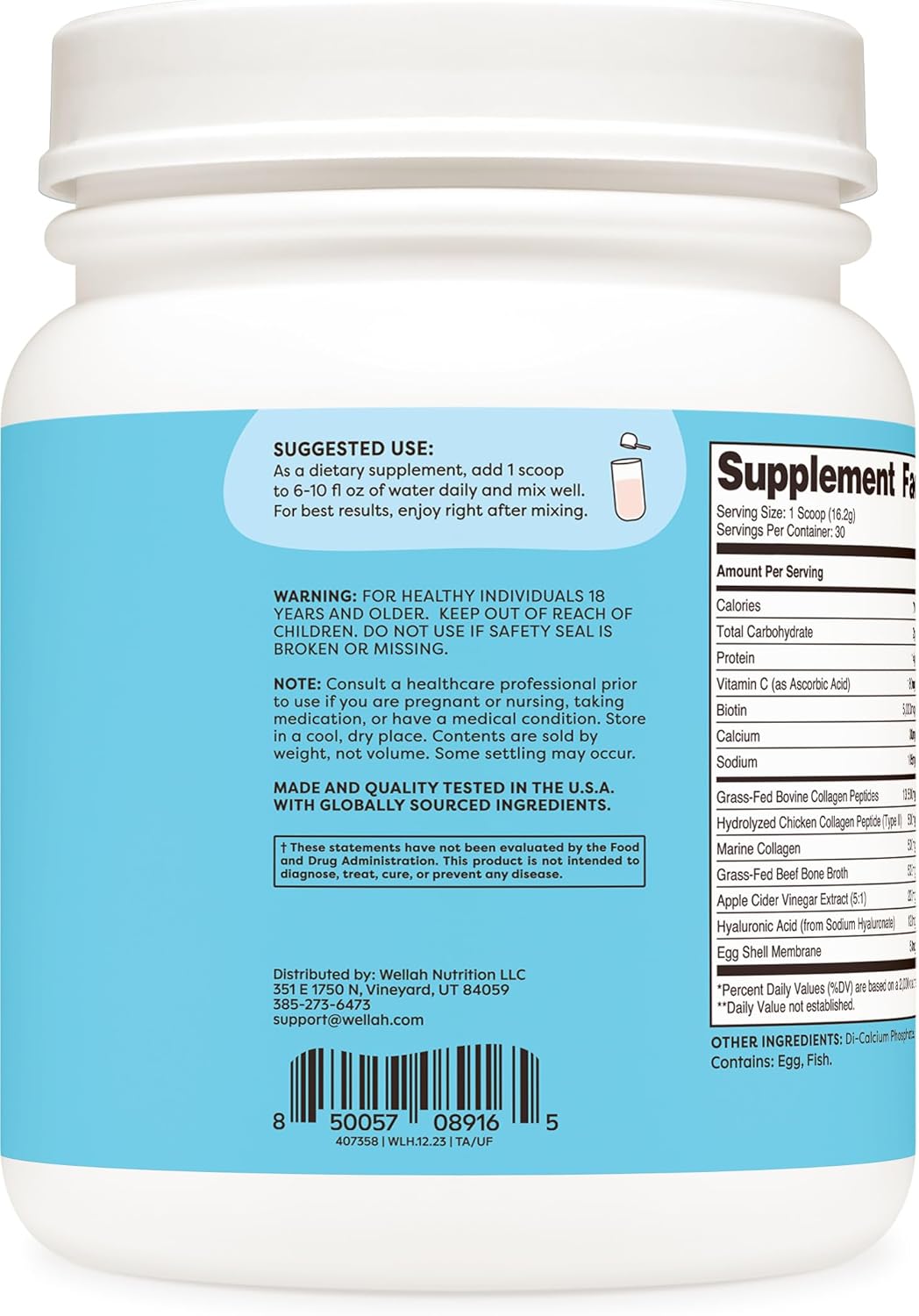 Wellah Afterglow Multi Collagen Protein + Beauty - Hair, Skin, Nail & Joint Support (30 Servings, Unflavored) - Non-GMO, Gluten Free