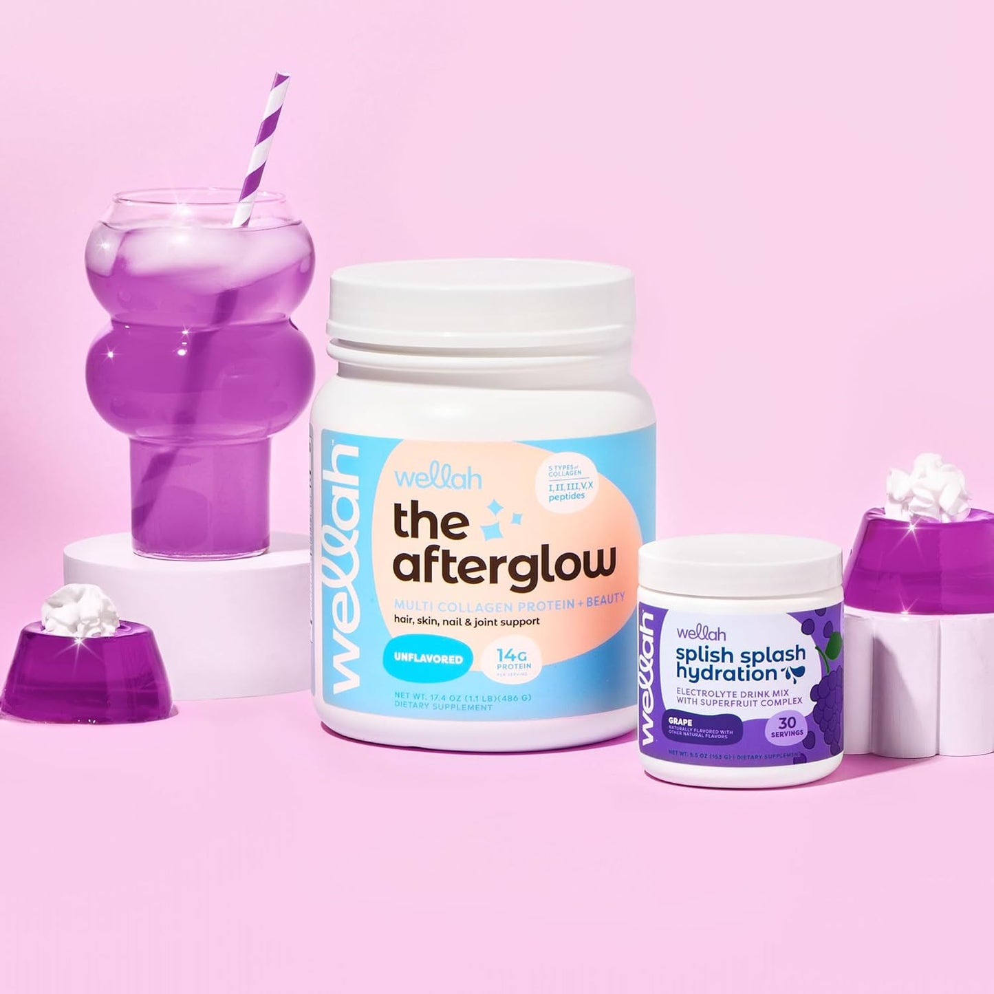 Wellah Afterglow Multi Collagen Protein + Beauty - Hair, Skin, Nail & Joint Support (30 Servings, Unflavored) - Non-GMO, Gluten Free