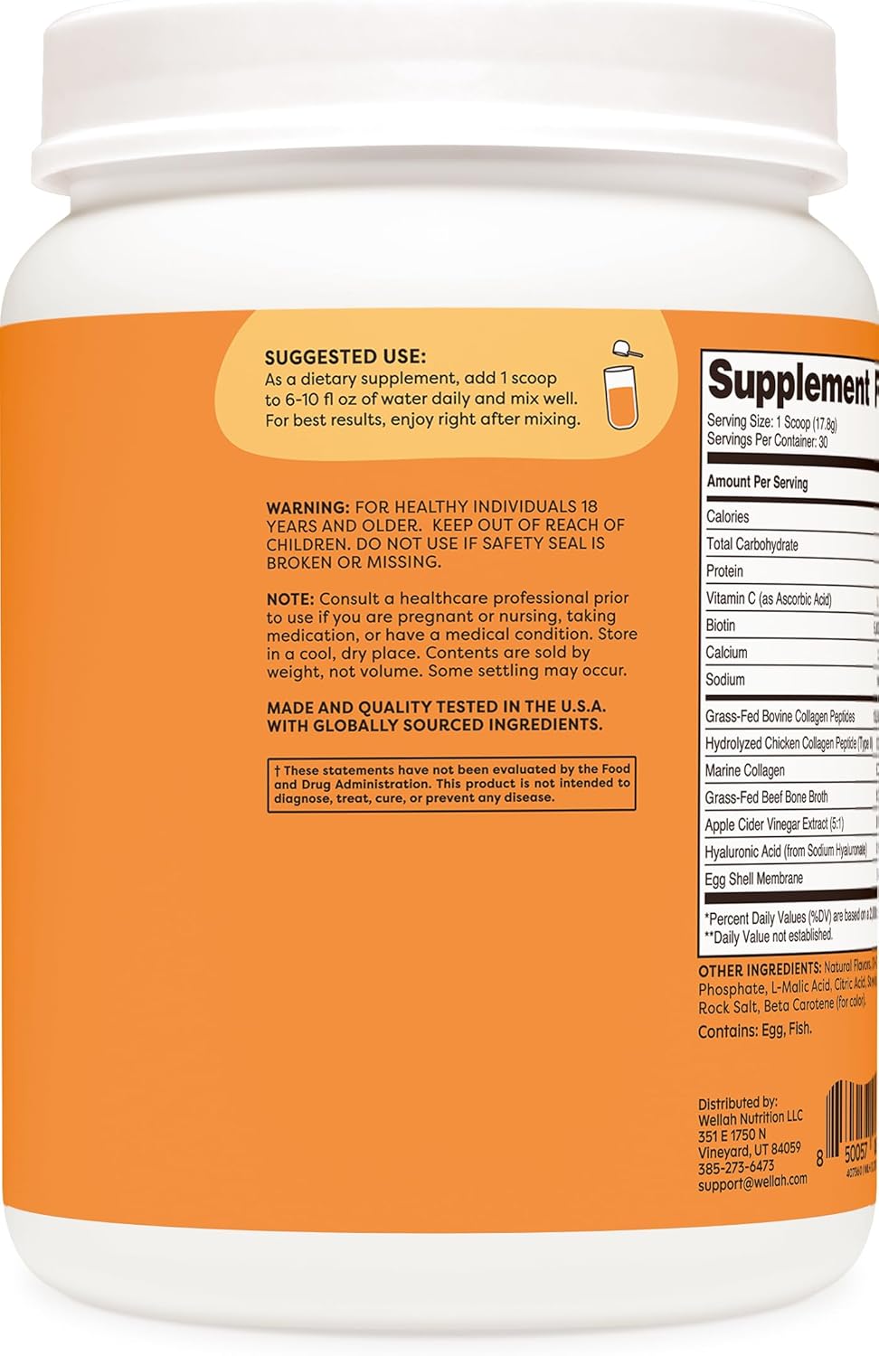 Wellah Afterglow Multi Collagen Protein + Beauty Supplement (30 Servings, Orange Mango) - Supports Hair, Skin, Nails, Joints - Non-GMO, Gluten Free