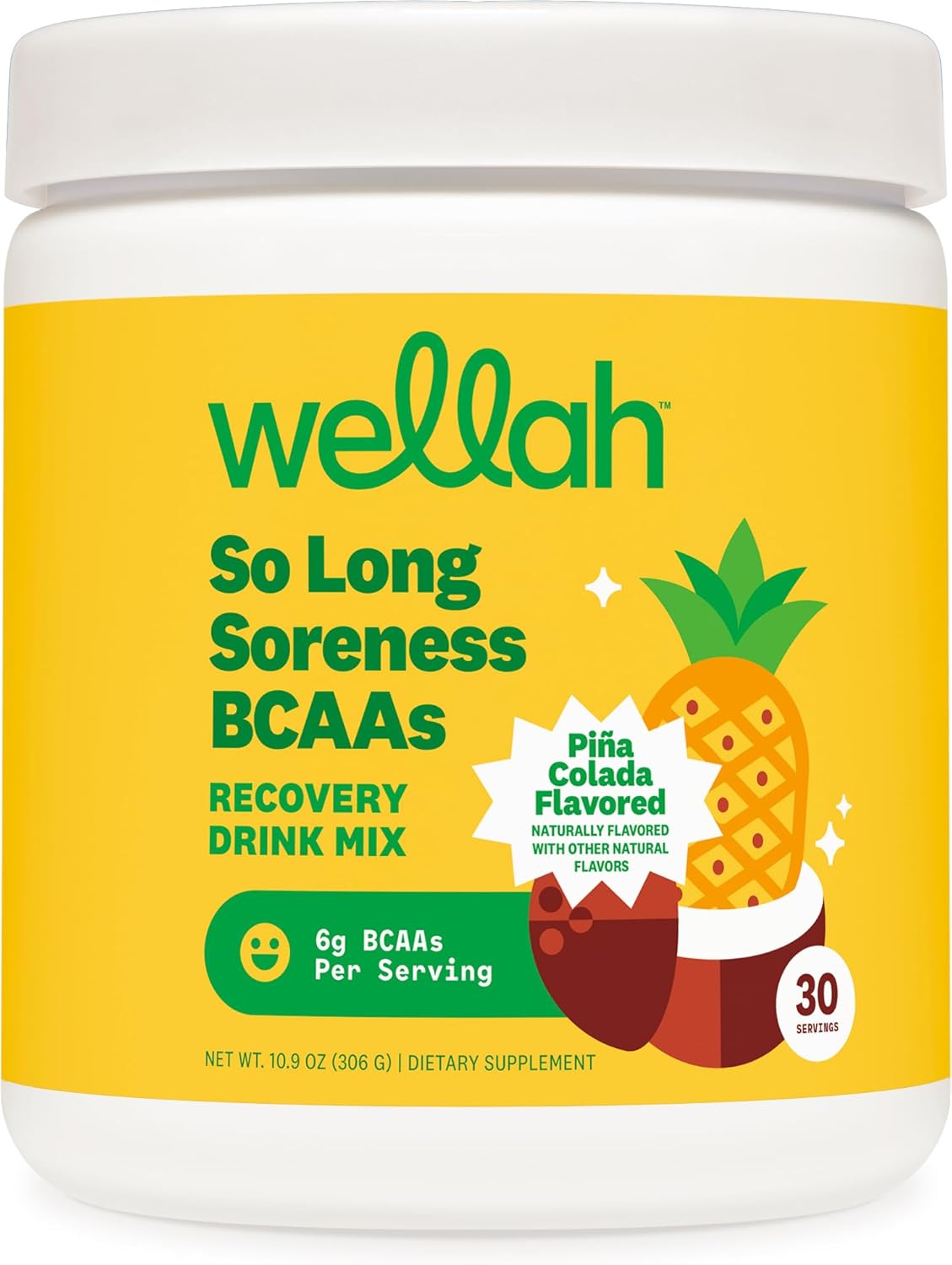 Wellah Pina Colada BCAA Powder for Muscle Recovery and Hydration - 30 Servings