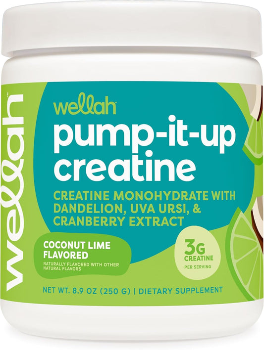 Wellah Pump-It-Up Creatine: Coconut Lime Flavor, 50 Servings, with Dandelion, Uva Ursi, & Cranberry Extract