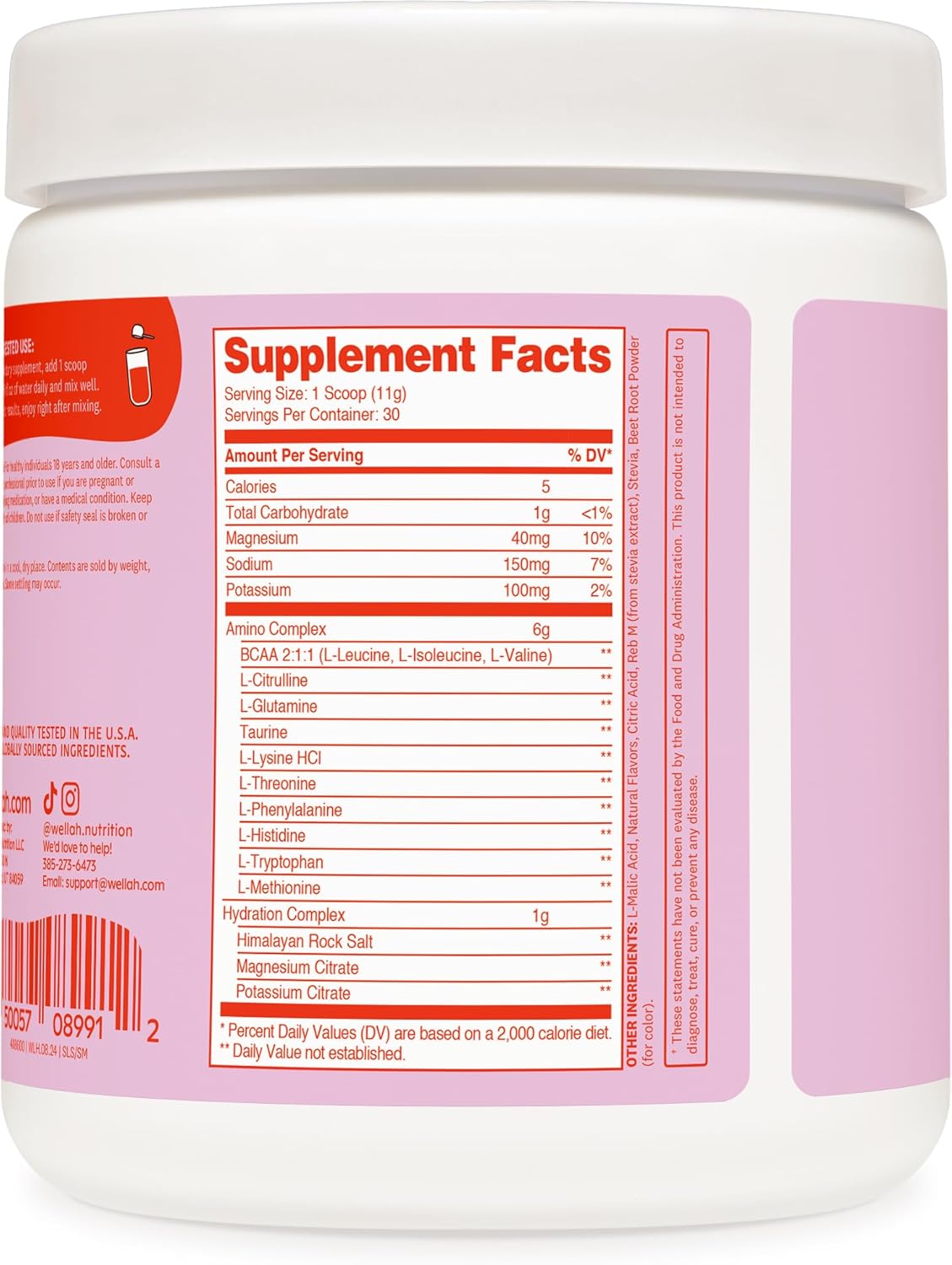 Wellah Strawberry Mango BCAA Powder with Hydration Complex - 30 Servings for Soreness Relief