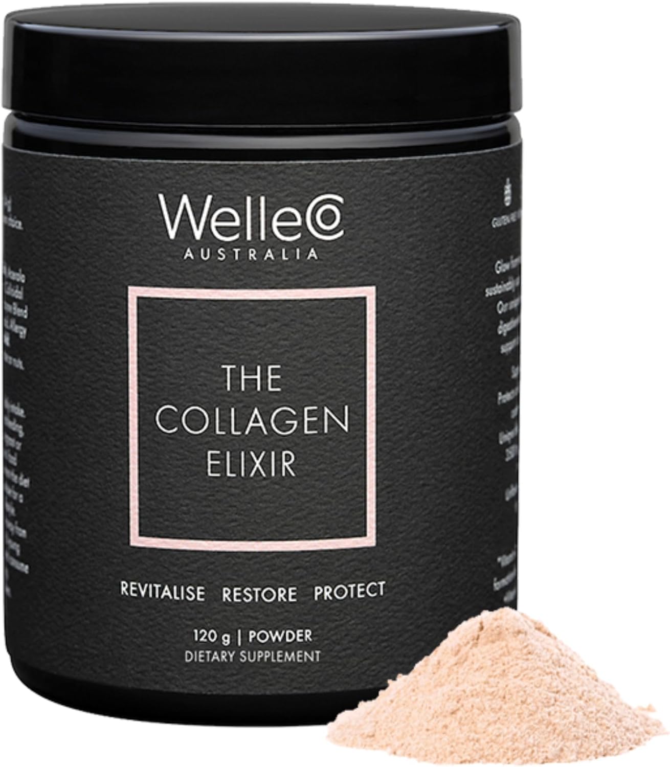 WelleCo Collagen Elixir Powder with Marine Peptides, Vitamin C, Hyaluronic Acid, Enzymes, Silica - Skin, Hair, Nails - Gluten Free - 4.23 oz