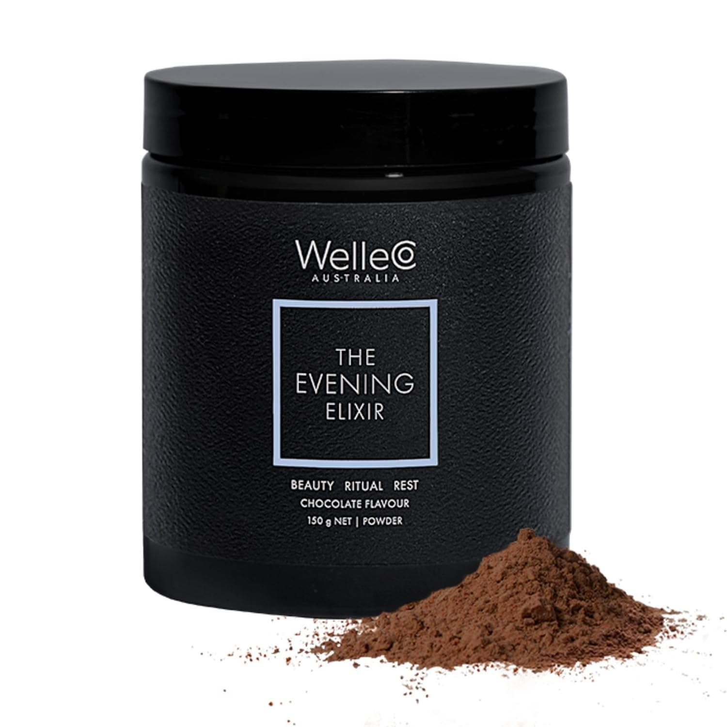 WelleCo Evening Elixir Skin Care Hot Chocolate Beauty Drink Mix with Vitamin C for Sleep, Collagen, Gluten-Free & Vegan - 150g Jar