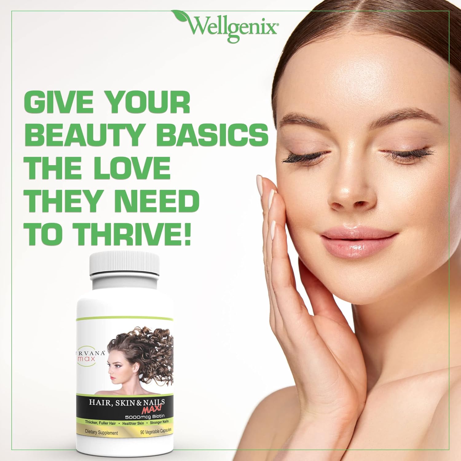 Wellgenix Purvana Max Hair, Skin & Nails Supplement with Biotin 5000mcg - Promotes Hair Growth, Prevents Hair Loss - Vegan Formula for Women & Men - Ideal for Post Partum & PCOS - 90 Count, 1 Pack