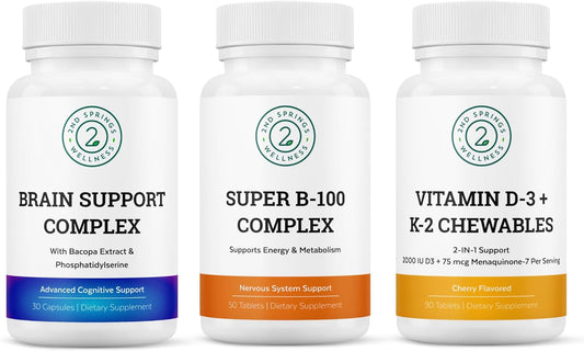 Wellness Bundle: Brain Support, Super B-100, and Vitamin D3 + K2 - 2nd Springs