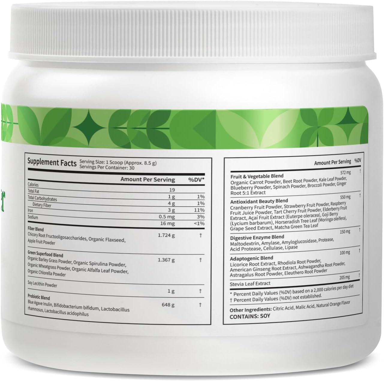 Wellness Greens Powder Superfood with Antioxidants, Digestive Enzymes, Fiber, Probiotics, Adaptogens - Supports Gut, Digestion, Immune System - 30 Servings - 9.0 oz (Orange)