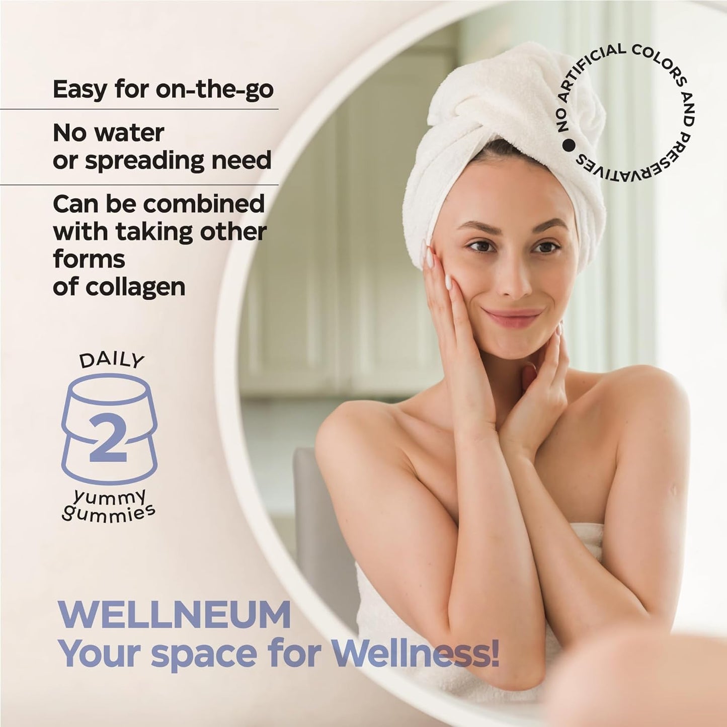 Wellneum Collagen Peptide Gummies with Hyaluronic Acid, Biotin, Keratin, Saw Palmetto - Sugar Free Collagen Supplement for Healthy Skin, Hair, Nails, and Bones - Men and Women - Non-GMO, Gluten Free
