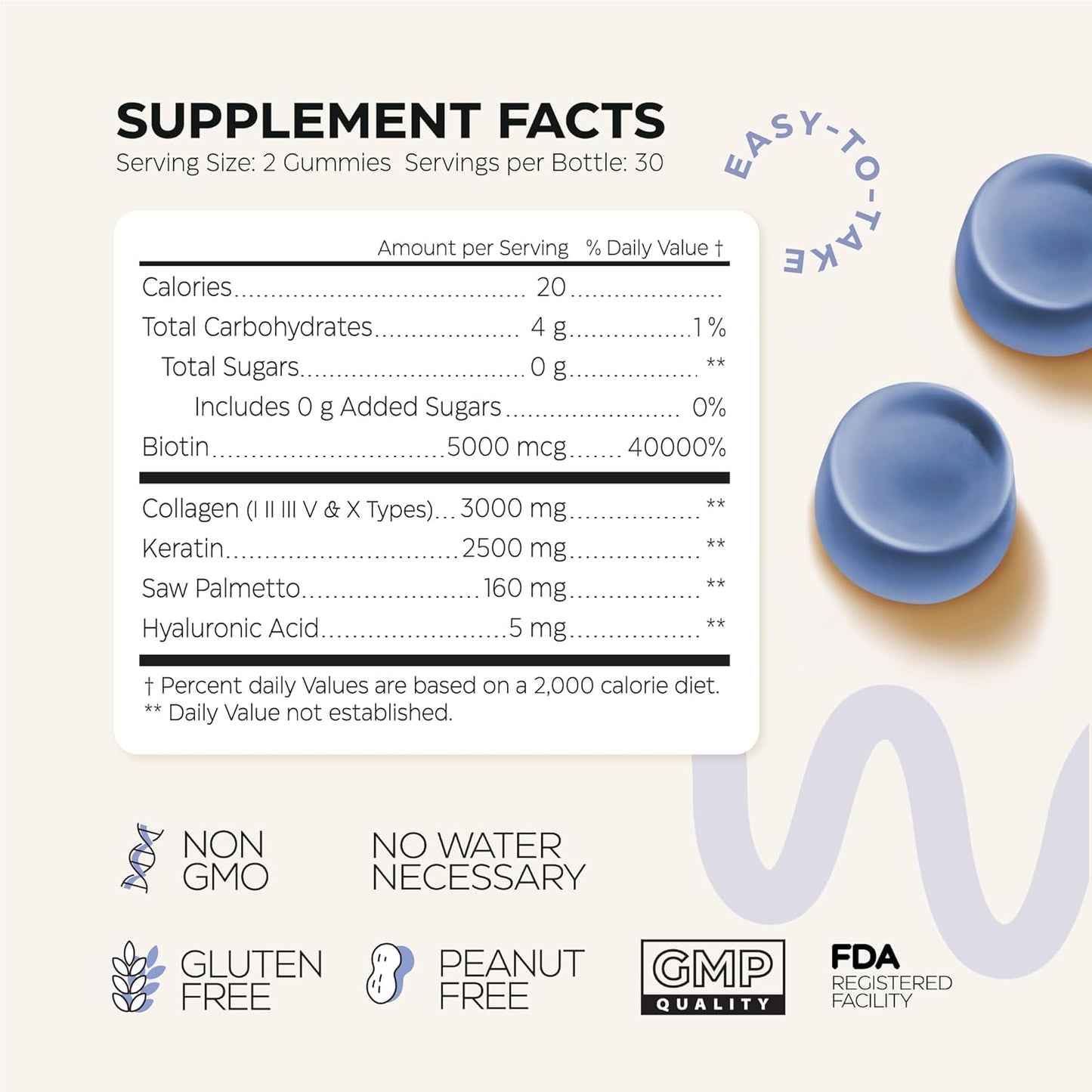 Wellneum Collagen Peptide Gummies with Hyaluronic Acid, Biotin, Keratin, Saw Palmetto - Sugar Free Collagen Supplement for Healthy Skin, Hair, Nails, and Bones - Men and Women - Non-GMO, Gluten Free