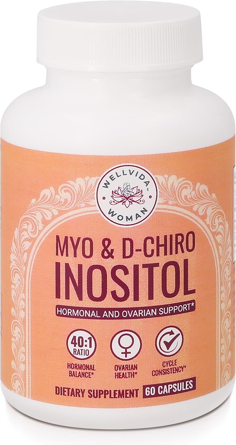 WellVida Myo-Inositol & D-Chiro Inositol Supplement - 60 Capsules, 40:1 Ratio for Ovarian Support, 1000mg Myo-Inositol & 25mg D-Chiro w/ Caronositol - Daily Inositol for Women