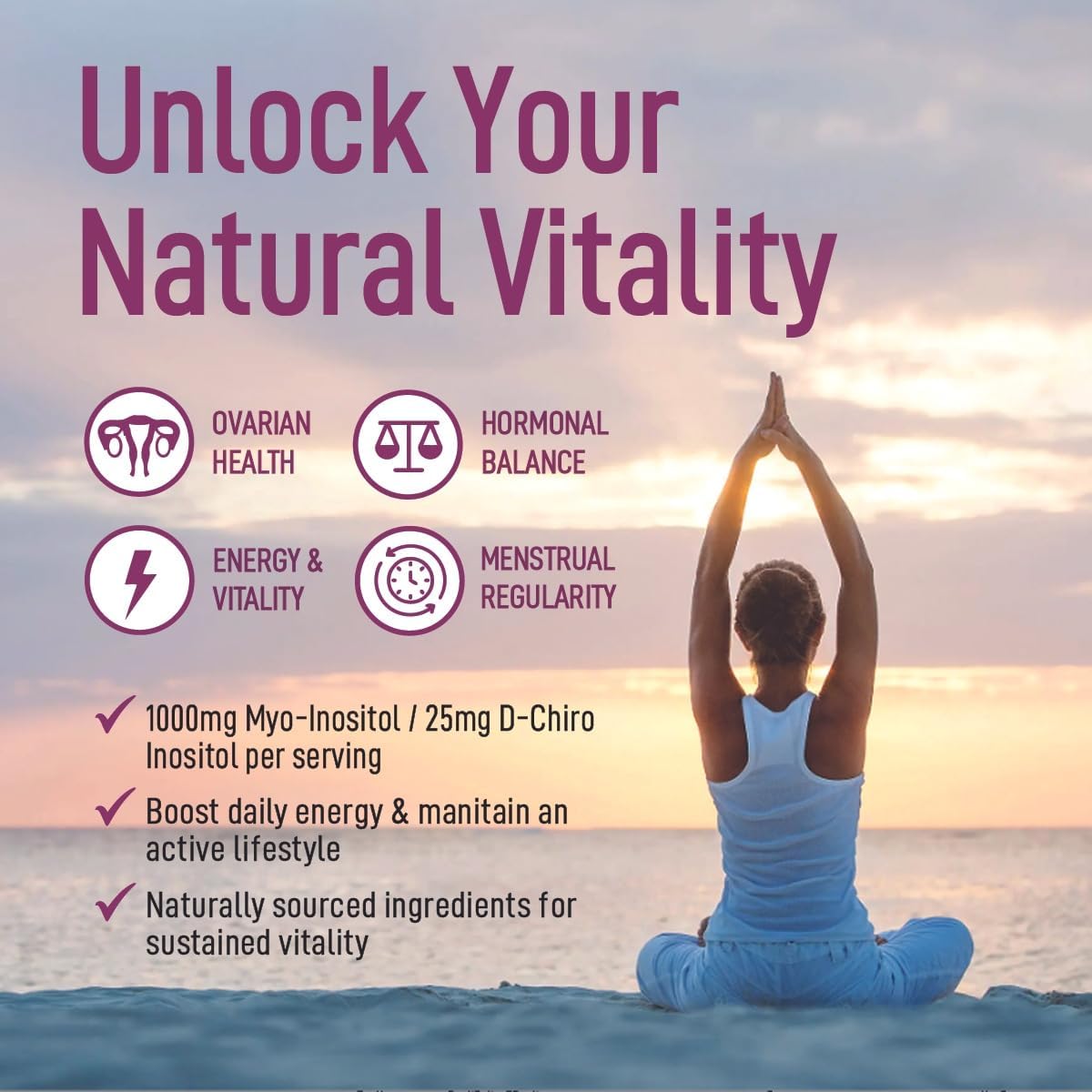 WellVida Myo-Inositol & D-Chiro Inositol Supplement - 60 Capsules, 40:1 Ratio for Ovarian Support, 1000mg Myo-Inositol & 25mg D-Chiro w/ Caronositol - Daily Inositol for Women