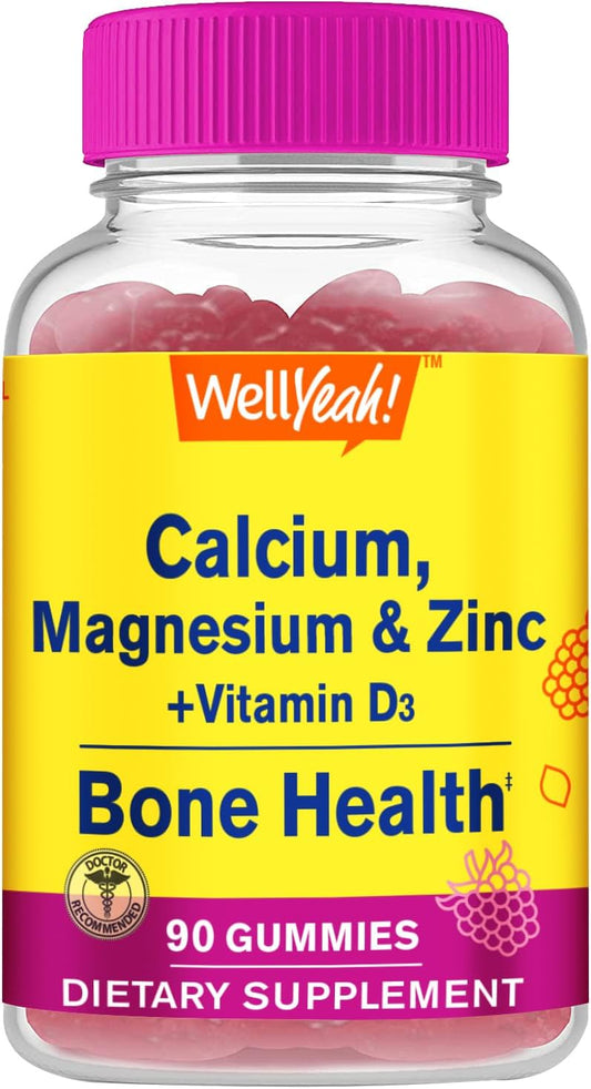 WellYeah Calcium Magnesium Zinc Vitamin D3 Gummies - Bone Muscle Nerve Immune Support - Men Women - 90 Count Raspberry Flavor
