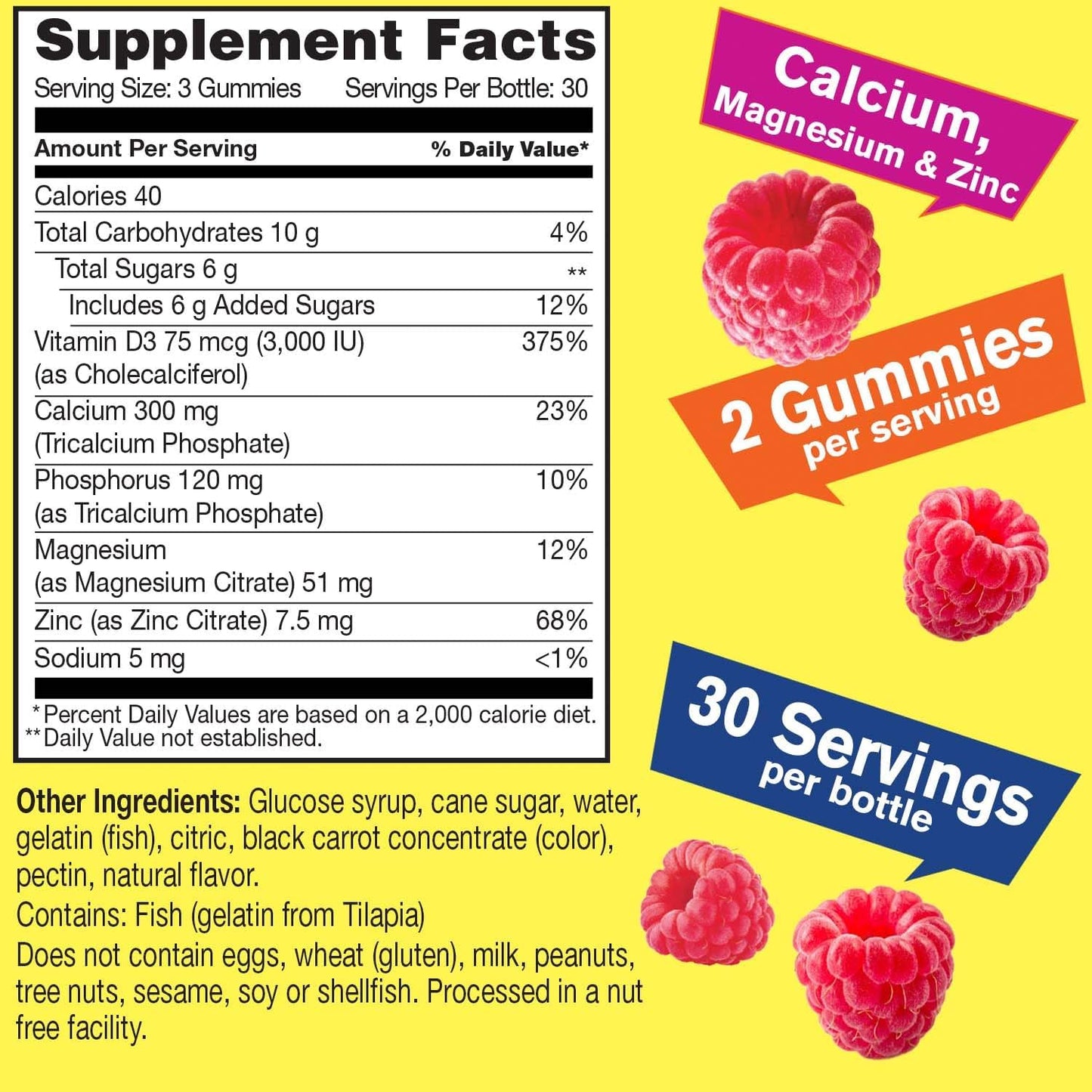 WellYeah Calcium Magnesium Zinc Vitamin D3 Gummies - Bone Muscle Nerve Immune Support - Men Women - 90 Count Raspberry Flavor
