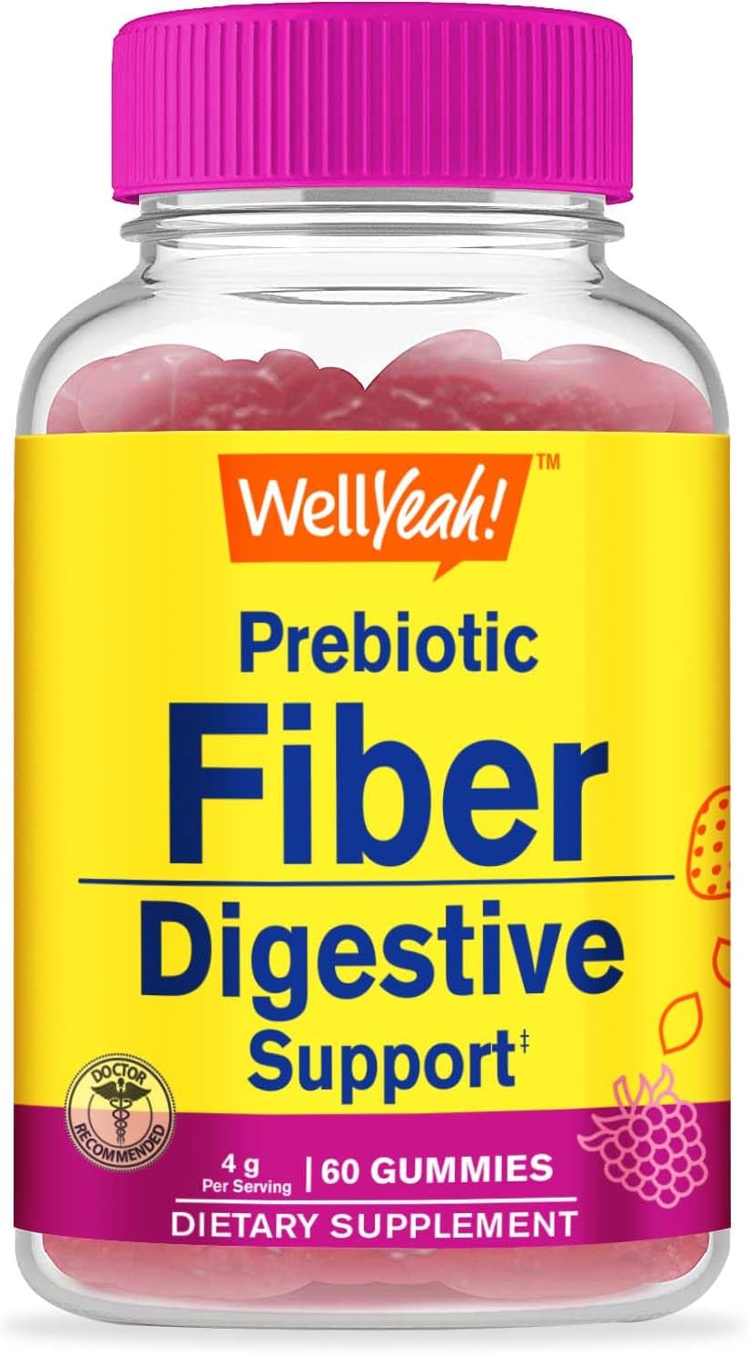 WellYeah Prebiotic Fiber Gummies - Digestive Health Supplement for Adults - Vegan, Gluten-Free, Non GMO - Berry Flavor - 60 Count