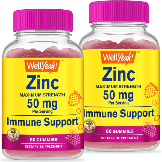 WellYeah Zinc Gummies 50 mg (2 Pack) - Boosts Immune System and Antioxidant Defense - Berry Flavor - Gluten & GMO Free - 60 Gummy Supplements