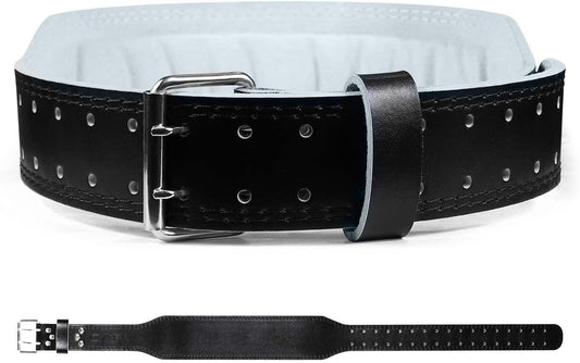 WF Athletic Supply 4-Inch Wide Leather Weight Lifting Belt for Men & Women - Padded Back Support for Powerlifting, Strength Training, Squats, Deadlifts - 100% Tapered Leather Weight Belt