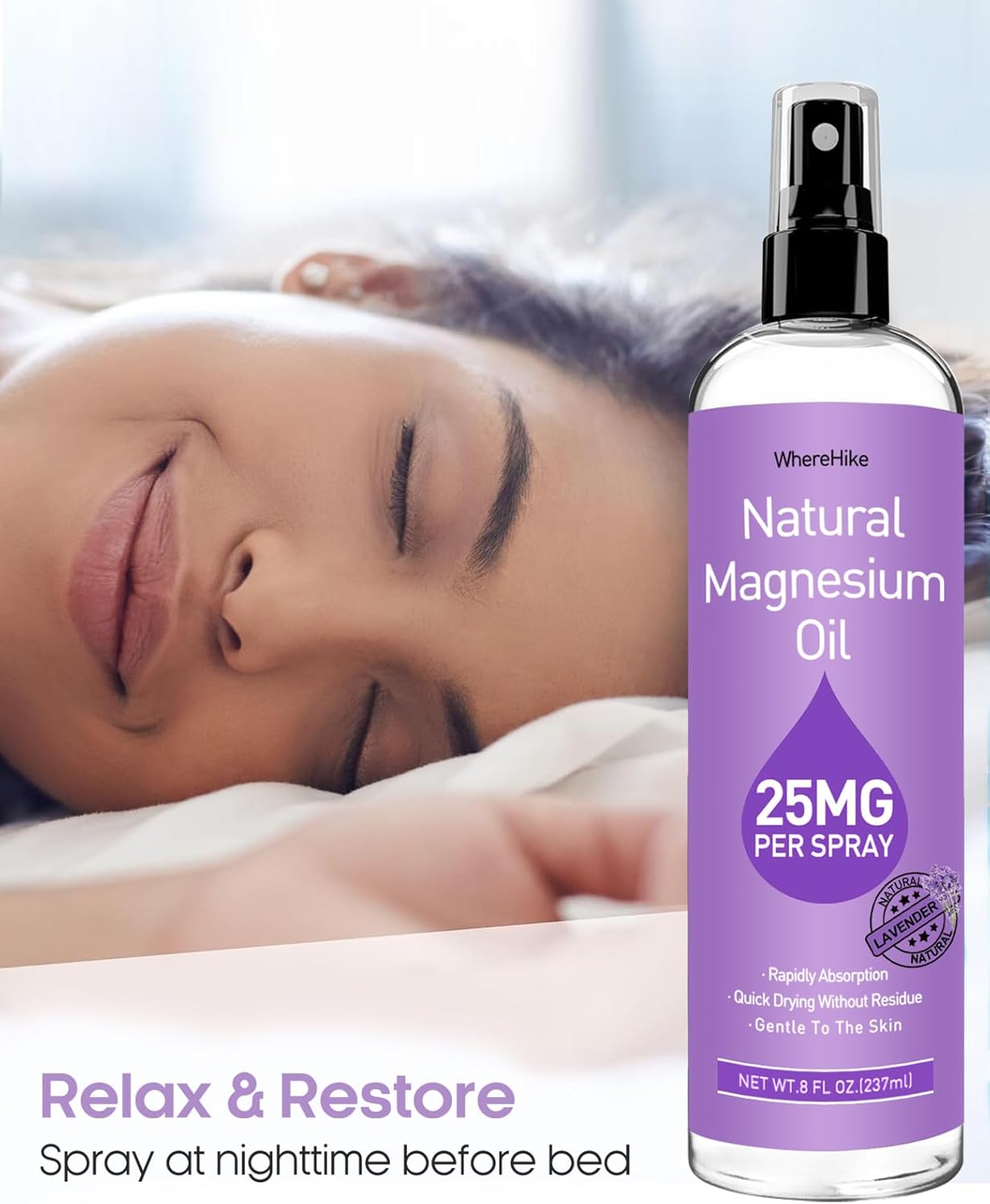 WhereHike Lavender Magnesium Oil Spray - Ideal Gift for Sleep & Muscle Relaxation, Rapid Absorption, Quick Drying Formula - BoostGo Australia