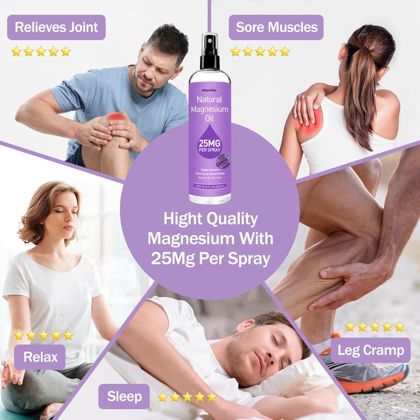 WhereHike Lavender Magnesium Oil Spray - Ideal Gift for Sleep & Muscle Relaxation, Rapid Absorption, Quick Drying Formula - BoostGo Australia