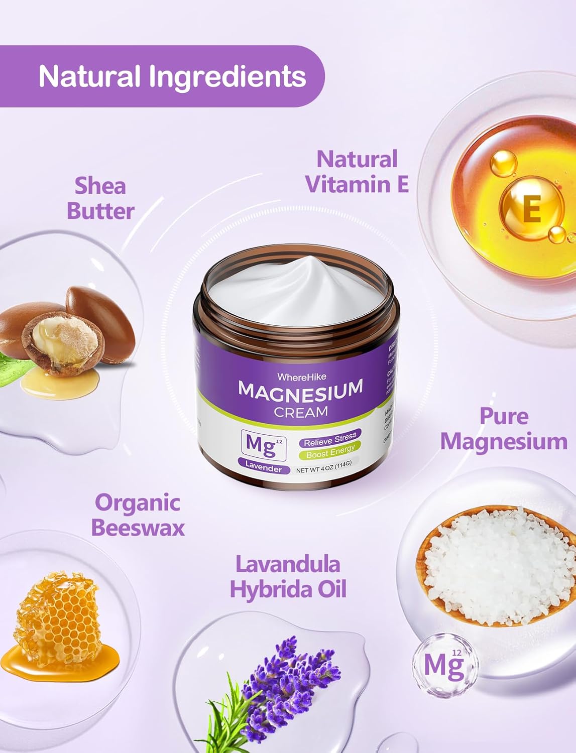 WhereHike Lavender Topical Magnesium Lotion: Pain Relief, Sleep Aid, Muscle Relaxation, Deep Hydration for Skin - Safe for Kids