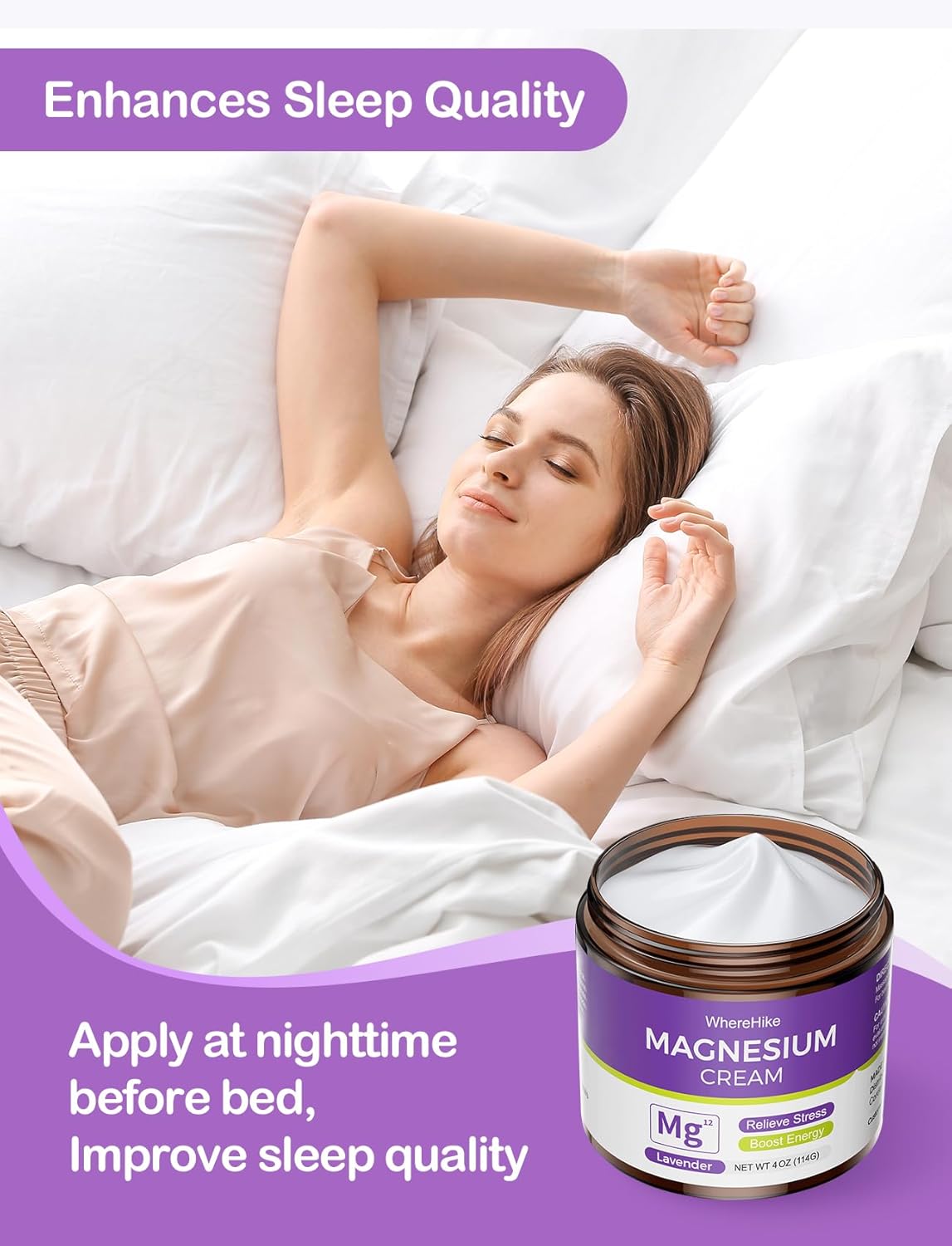 WhereHike Lavender Topical Magnesium Lotion: Pain Relief, Sleep Aid, Muscle Relaxation, Deep Hydration for Skin - Safe for Kids