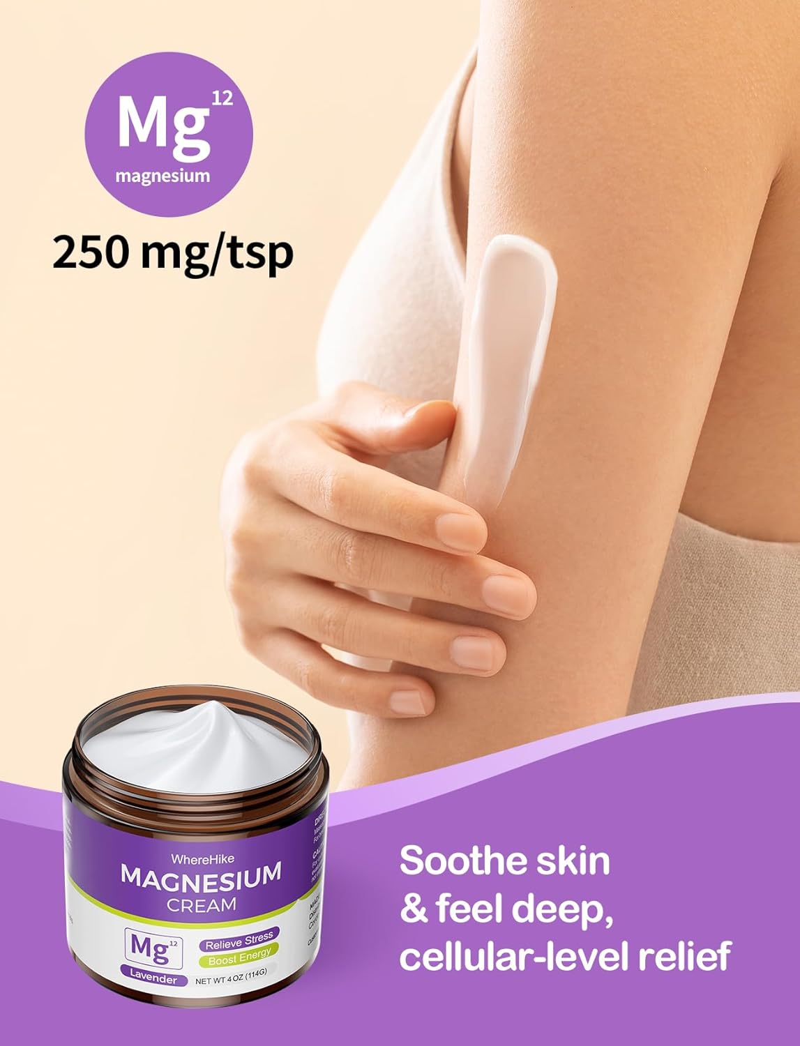 WhereHike Lavender Topical Magnesium Lotion: Pain Relief, Sleep Aid, Muscle Relaxation, Deep Hydration for Skin - Safe for Kids
