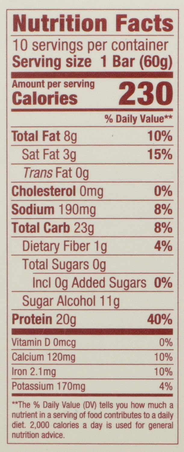 Whey Protein Isolate Energy Bars - Gluten & Sugar Free, High Protein Snacks, Brownie Crunch Flavor (10 Count, 2.1 Oz)