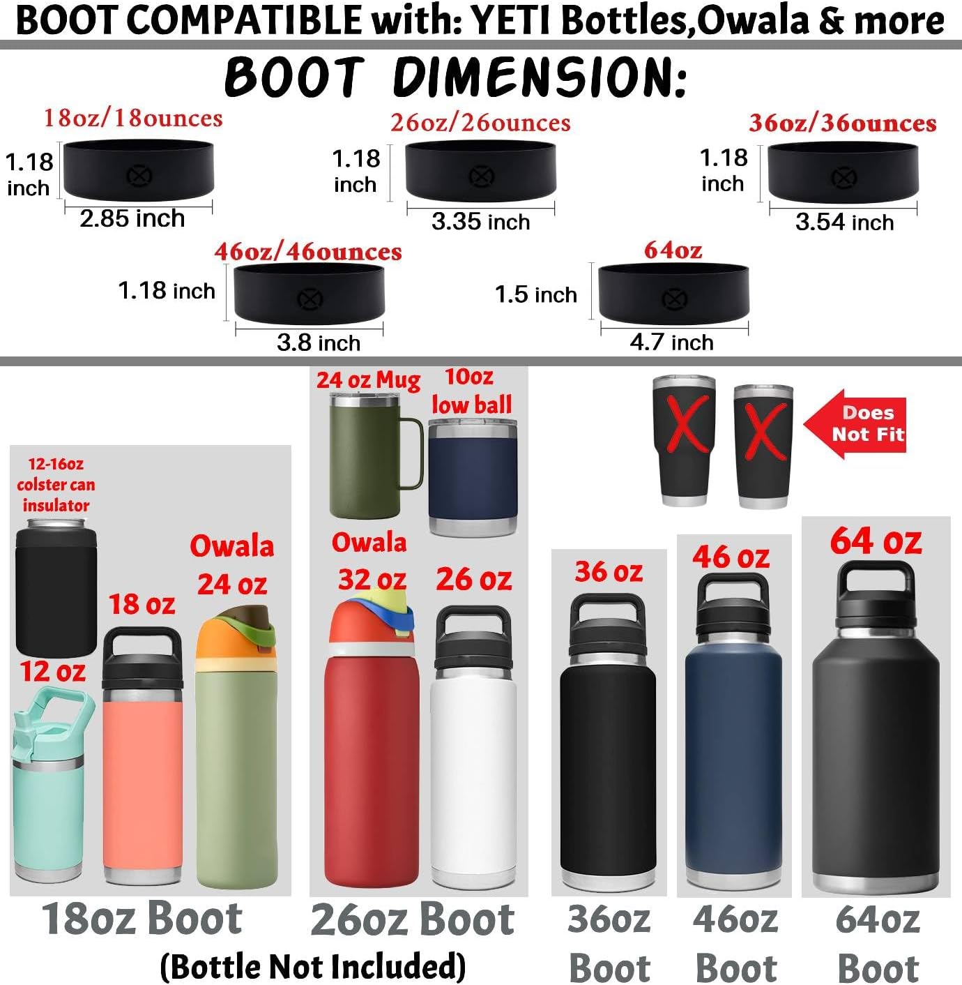 White Clear Silicone Boot for YETI, Owala, and Yonder Bottles - Anti-Slip Bottom Sleeve Cover - BPA Free - Fits 36 oz