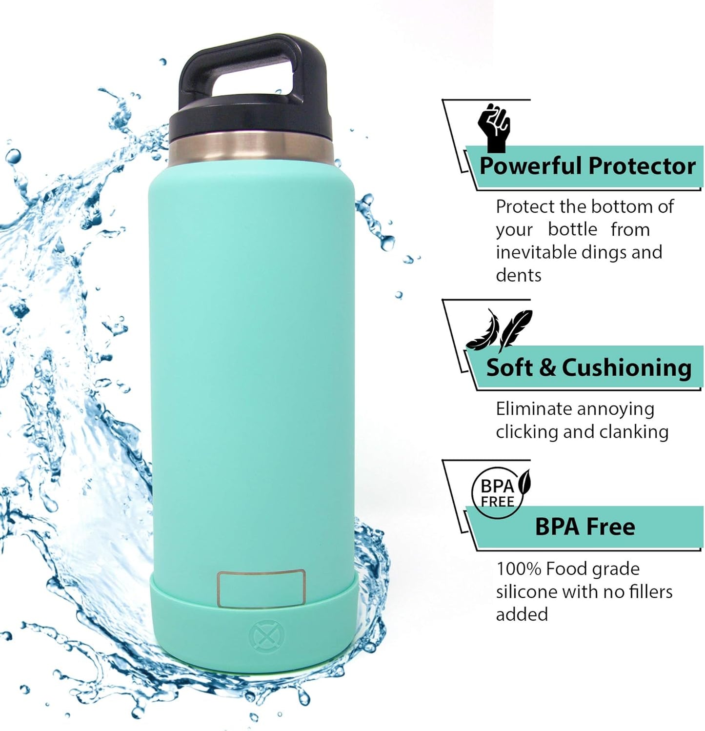 White Clear Silicone Boot for YETI, Owala, and Yonder Bottles - Anti-Slip Bottom Sleeve Cover - BPA Free - Fits 36 oz