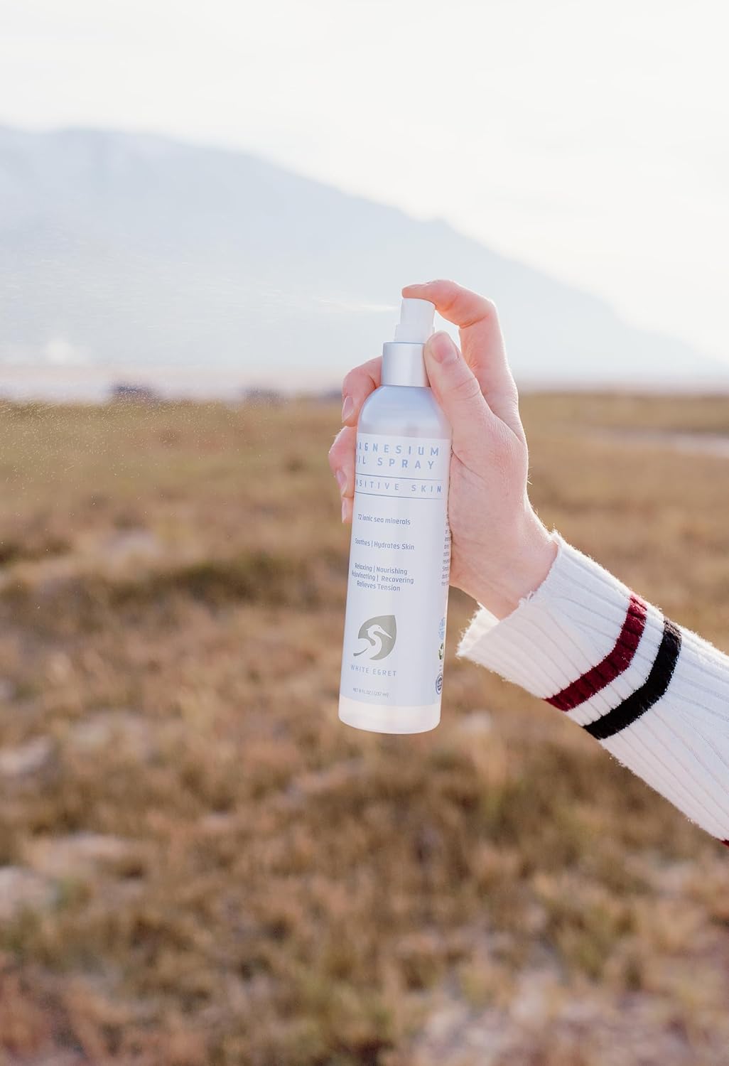 White Egret Magnesium Oil Spray for Sensitive Skin with 72 Ionic Sea Minerals - Soothes, Nourishes, and Rejuvenates - 8 Fl Oz