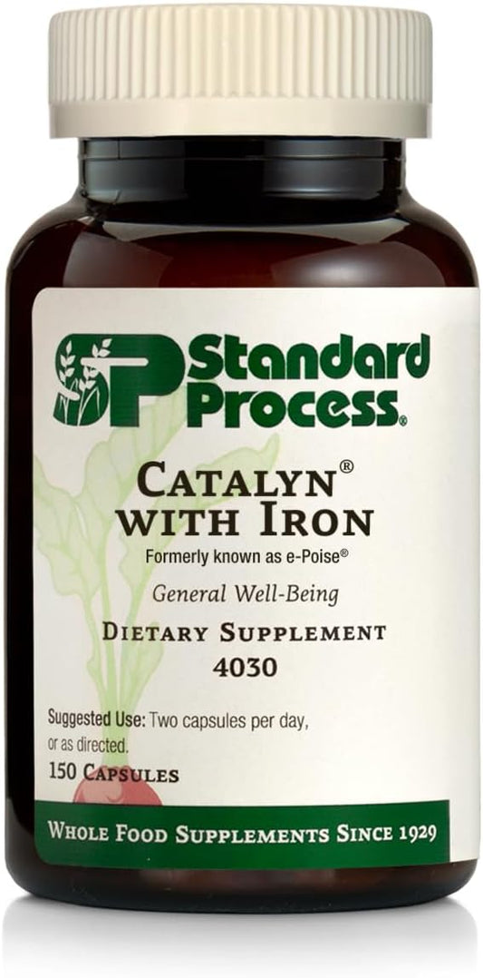 Whole Food Energy and Antioxidant Support Supplement with Iron - Standard Process Catalyn Capsules - Riboflavin, Vitamin B6, Thiamine, Wheat Germ, Vitamin A, Flaxseed Oil, Calcium - 150 Count