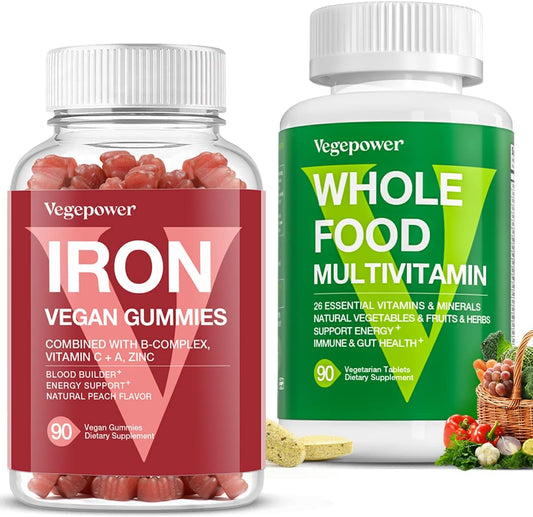 Whole Food Multivitamin + Iron Gummies for Energy, Gut & Immune Health - Blood Builder & Energy Support, 90 Ct