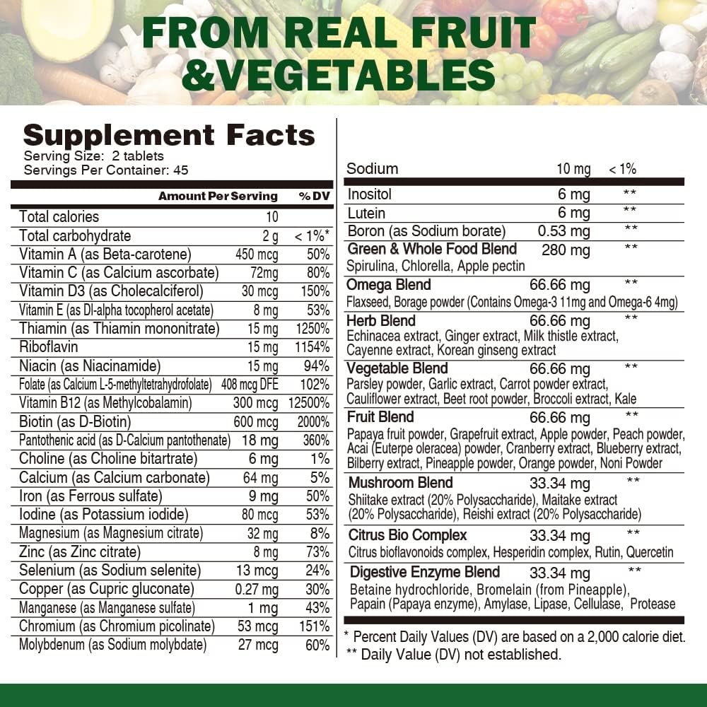 Whole Food Multivitamin + Iron Gummies for Energy, Gut & Immune Health - Blood Builder & Energy Support, 90 Ct