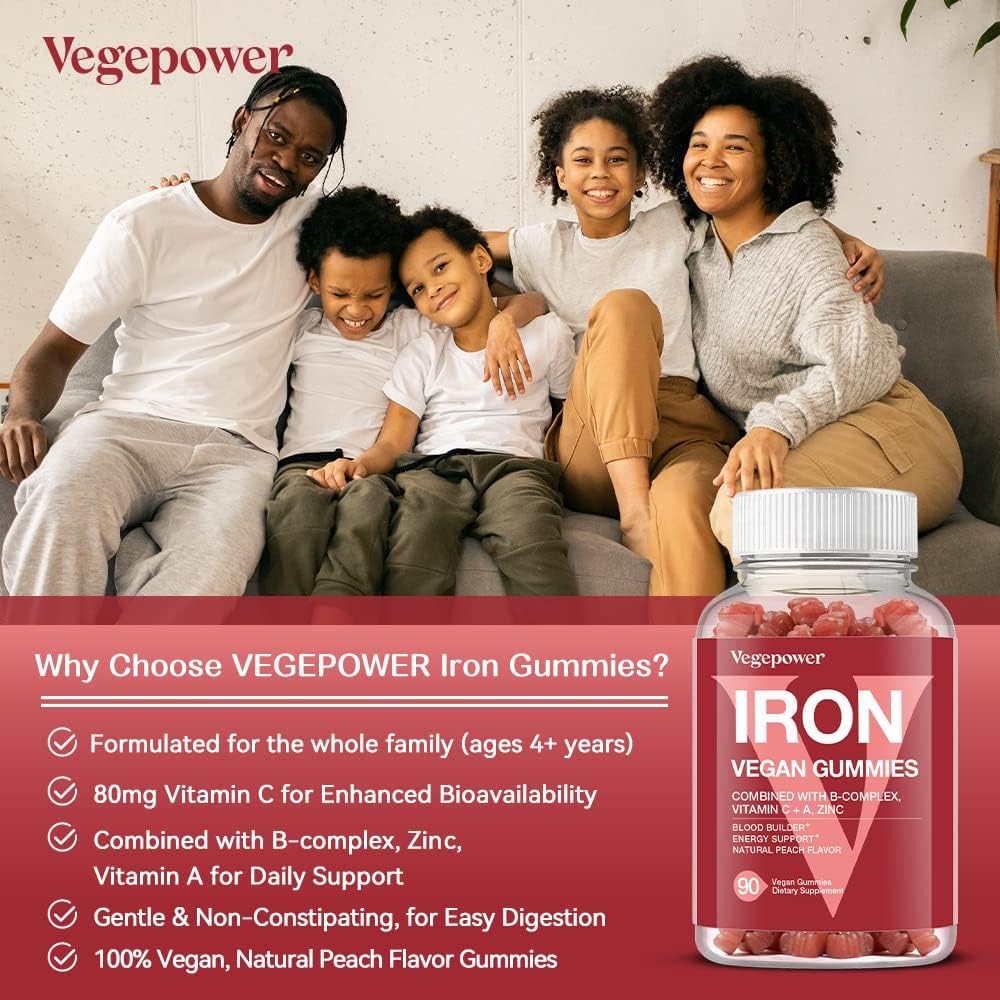 Whole Food Multivitamin + Iron Gummies for Energy, Gut & Immune Health - Blood Builder & Energy Support, 90 Ct