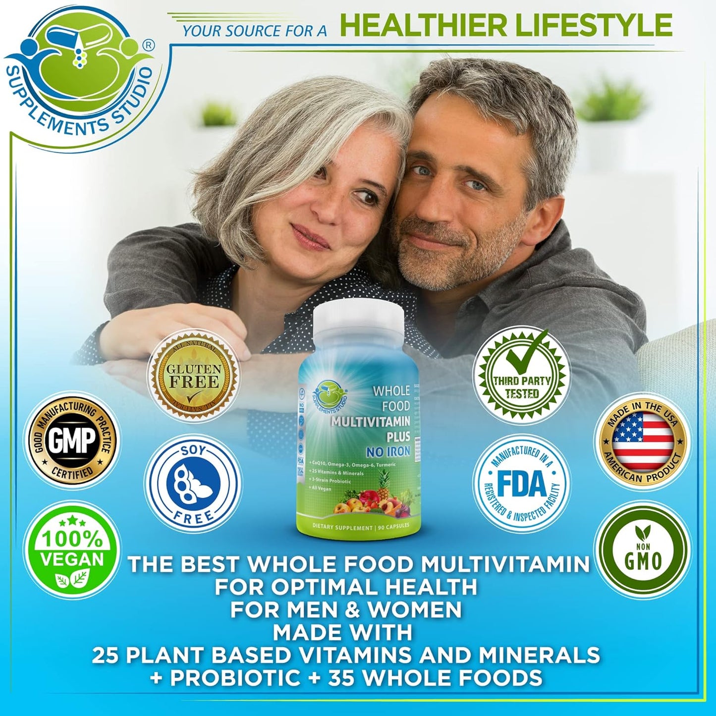 Whole Food Multivitamin without Iron with Liposomal Glutathione & DIM Supplement - Optimal Multisystem Support & Master Antioxidant