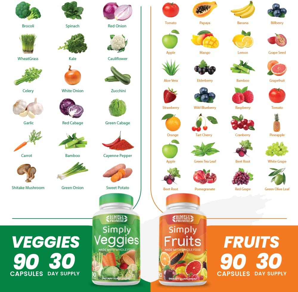 Whole Food Superfood Supplement: 3-Month Supply of 540 Capsules with Over 40 Fruits & Vegetables, Aloe Vera, 100% Soy-Free