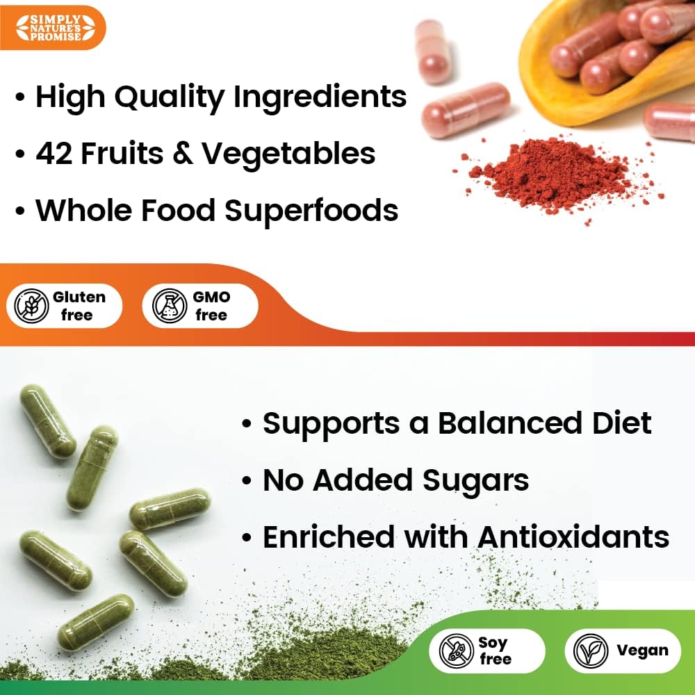 Whole Food Superfood Supplement: 3-Month Supply of 540 Capsules with Over 40 Fruits & Vegetables, Aloe Vera, 100% Soy-Free