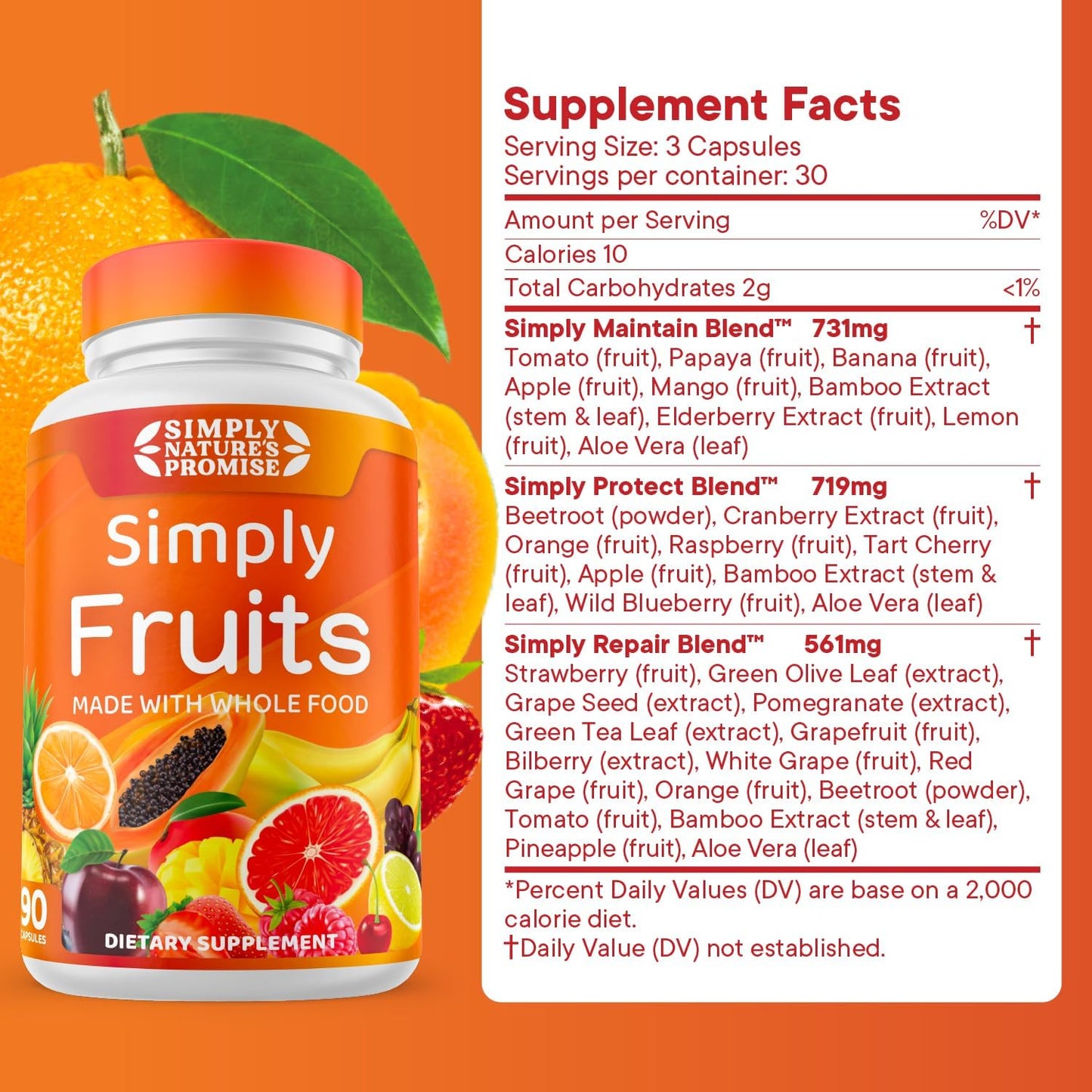 Whole Food Superfoods Fruit Capsules - 90 Capsules, 25 Fruits, Soy Free