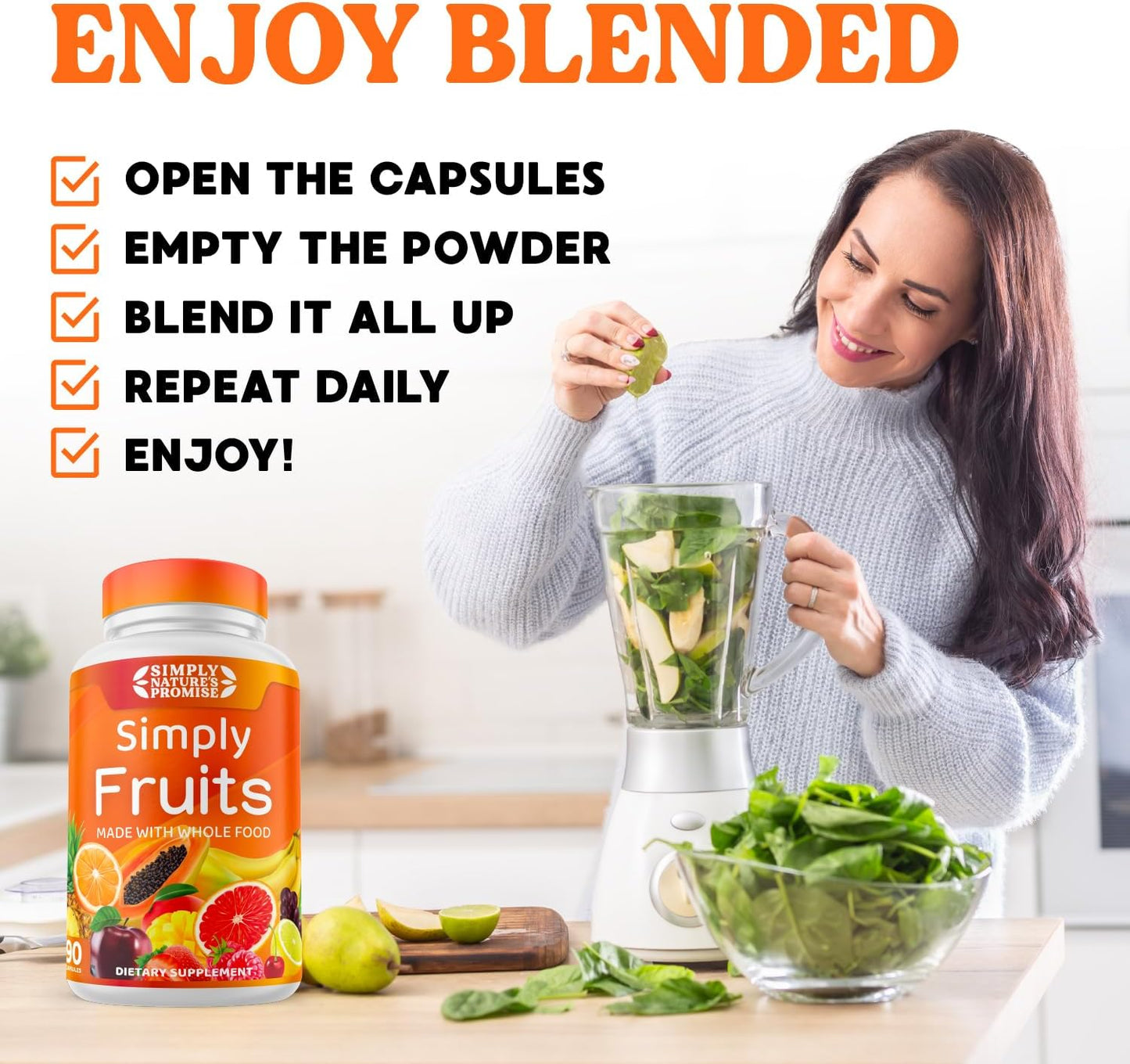 Whole Food Superfoods Fruit Capsules - 90 Capsules, 25 Fruits, Soy Free
