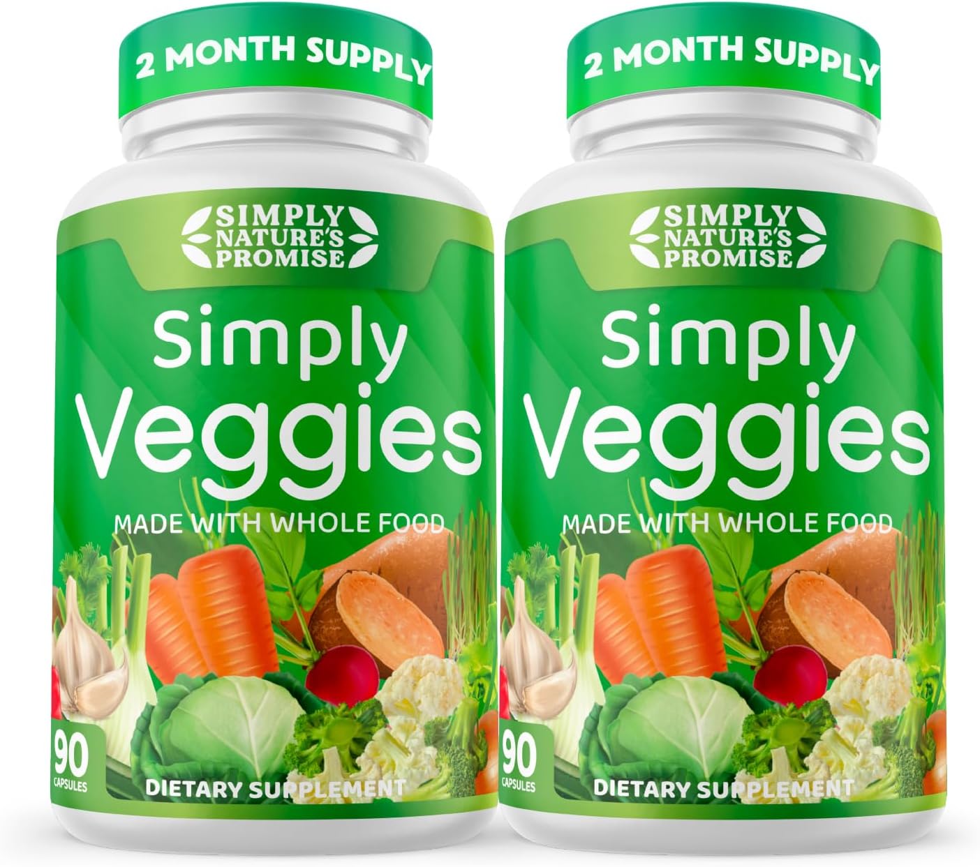 Whole Food Superfoods Veggie Capsules - 2 Month Supply - Packed with Beta Carotene & 18 Vegetables - Soy Free - Simply Nature's Promise