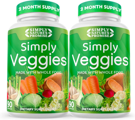 Whole Food Superfoods Veggie Capsules - 2 Month Supply - Packed with Beta Carotene & 18 Vegetables - Soy Free - Simply Nature's Promise