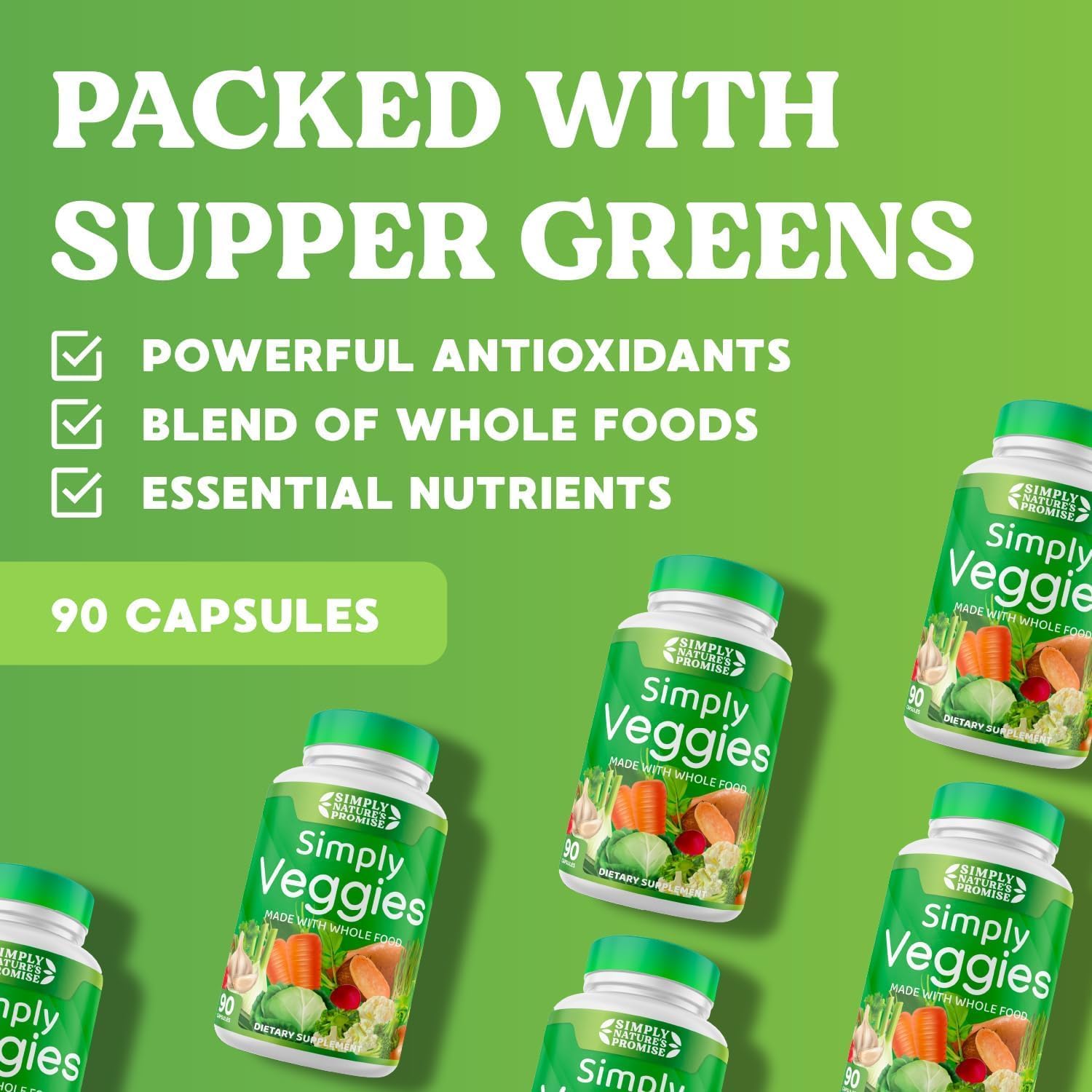 Whole Food Superfoods Veggie Capsules - 2 Month Supply - Packed with Beta Carotene & 18 Vegetables - Soy Free - Simply Nature's Promise