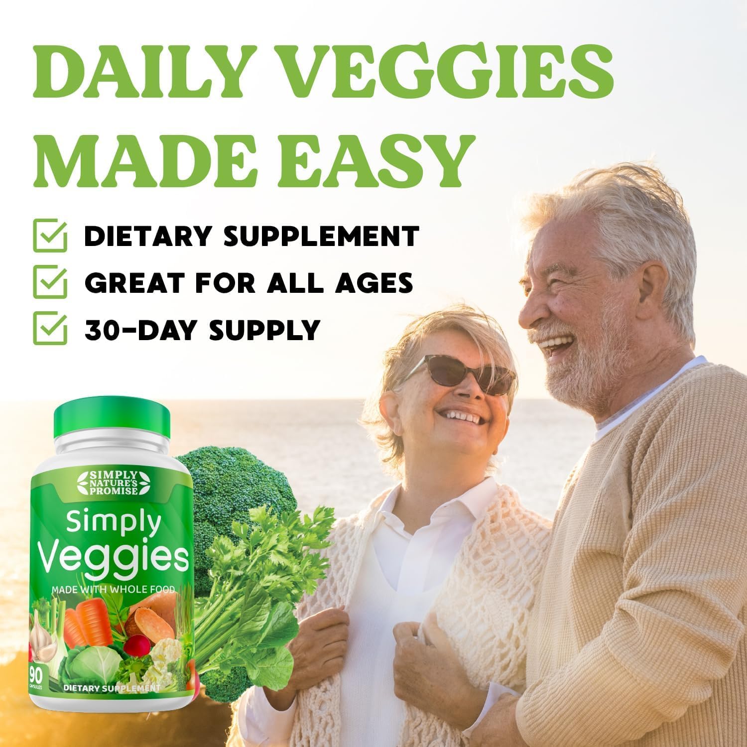 Whole Food Superfoods Veggie Capsules - 2 Month Supply - Packed with Beta Carotene & 18 Vegetables - Soy Free - Simply Nature's Promise